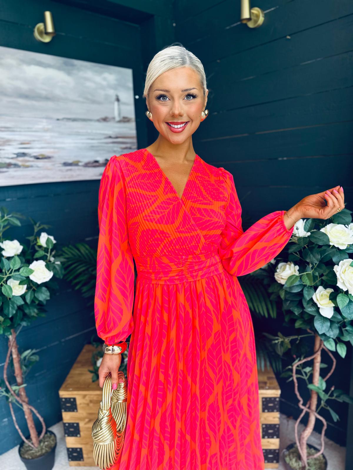 Laoise Banded Midi Dress Pink & Orange