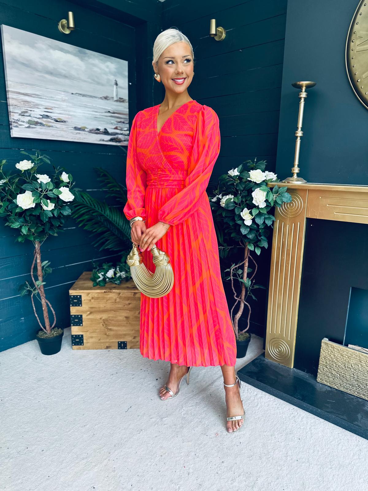 Laoise Banded Midi Dress Pink & Orange