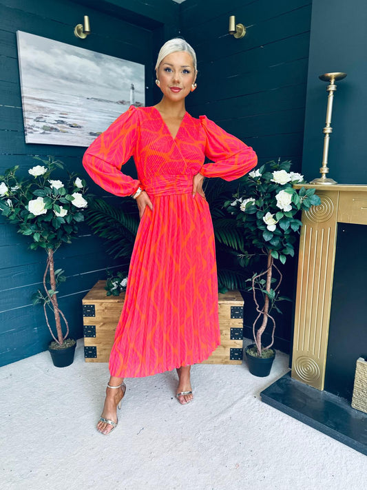Laoise Banded Midi Dress Pink & Orange