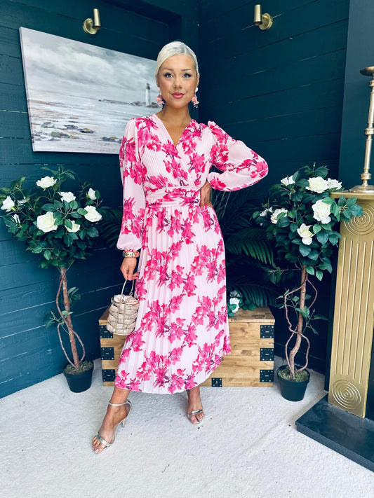 Laoise Banded Midi Dress Floral Pink