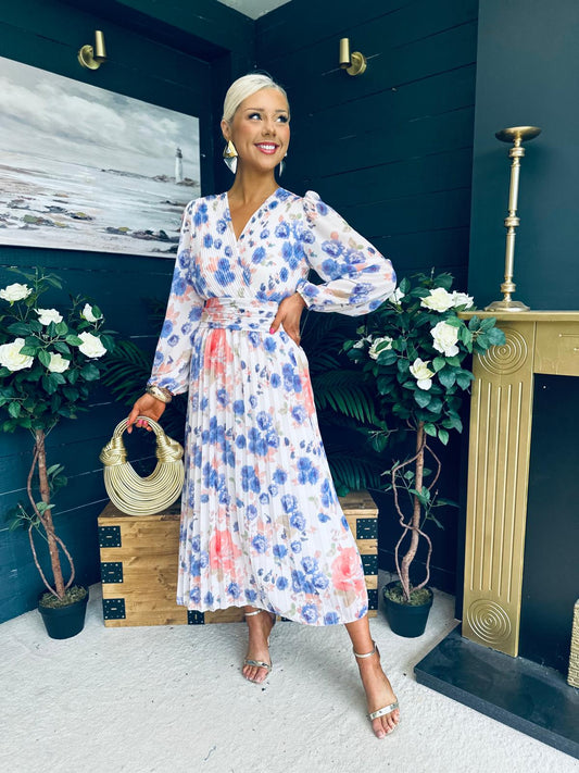 Laoise Banded Midi Dress Floral Cream