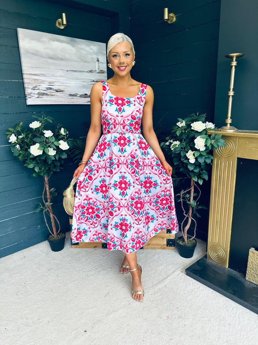 Alice Square Neck Midi Dress Pastel