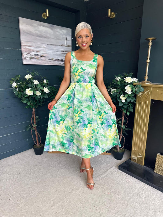 Alice Square Neck Midi Dress Green
