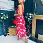 Alice Square Neck Midi Dress Red