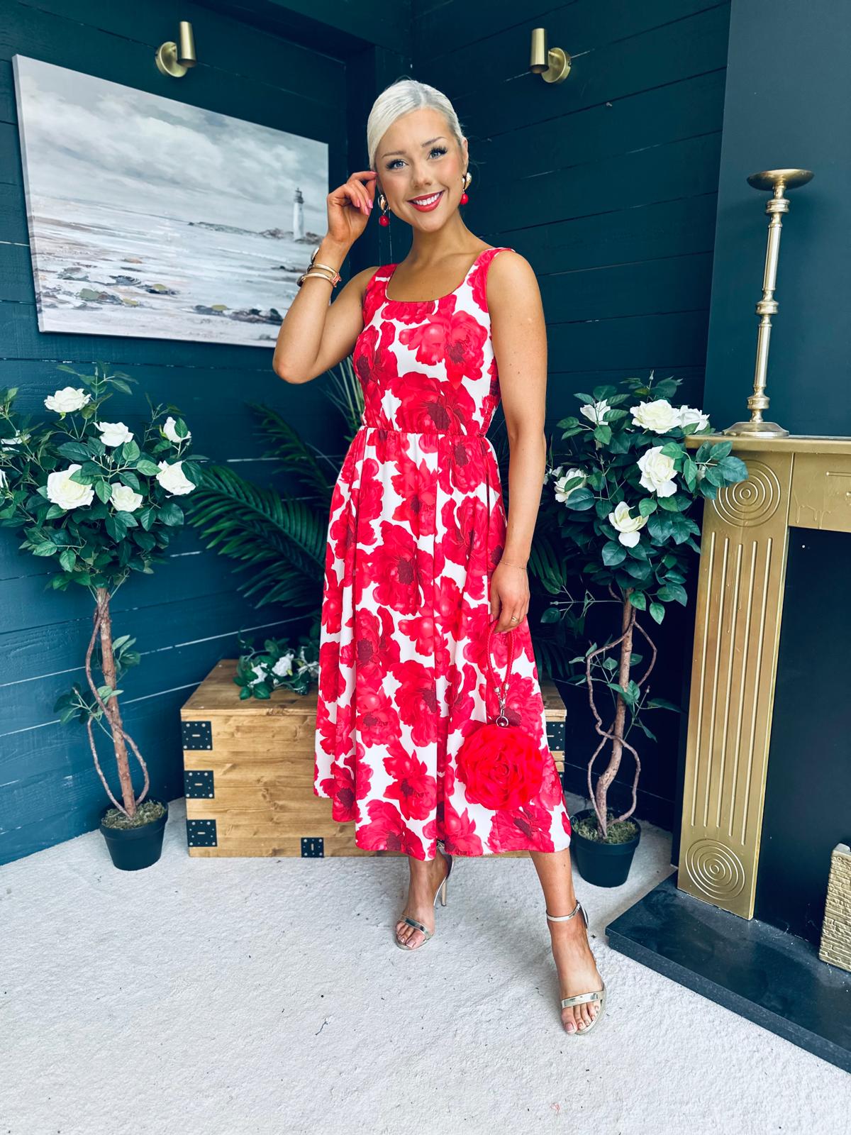 Alice Square Neck Midi Dress Red