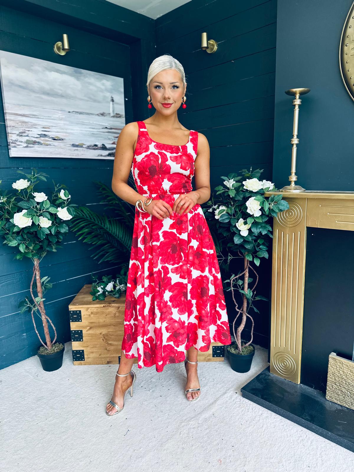 Alice Square Neck Midi Dress Red