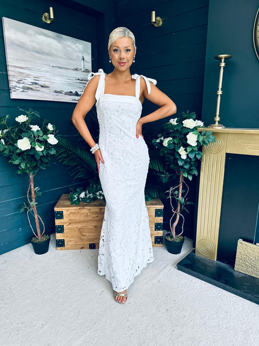 Seana Crochet Occasion Maxi Dress White