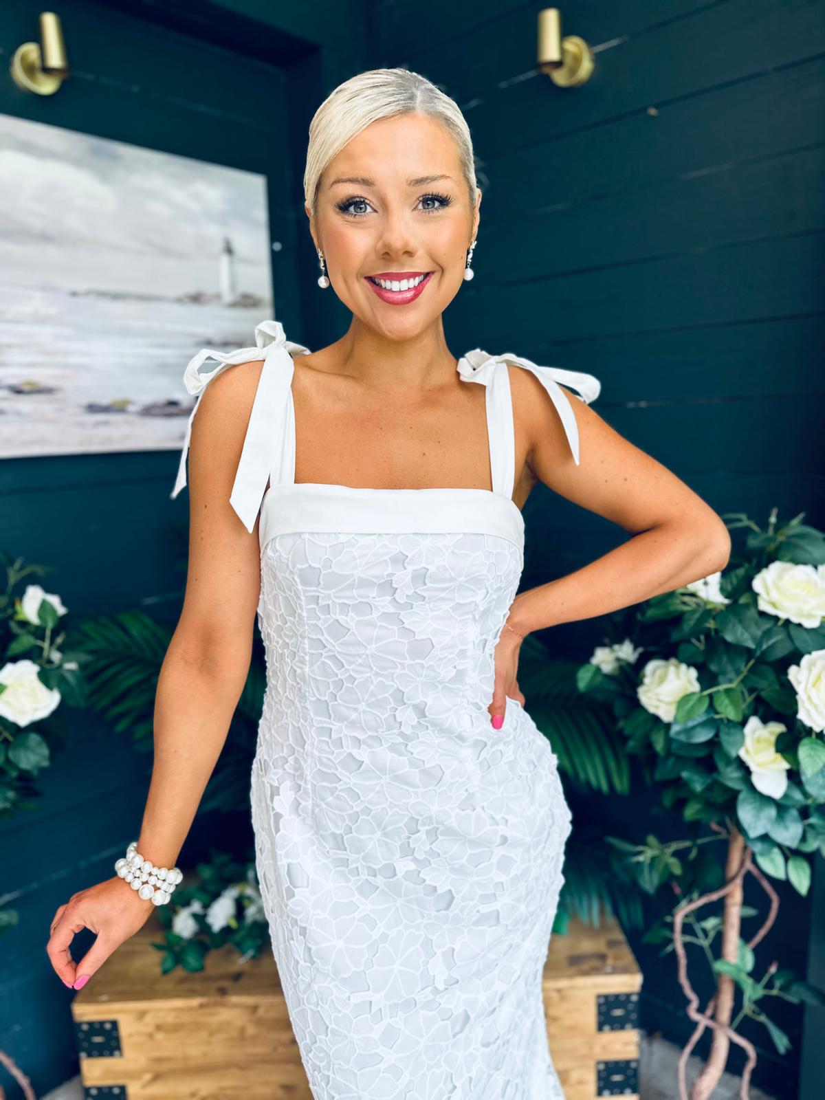 Seana Crochet Occasion Maxi Dress White