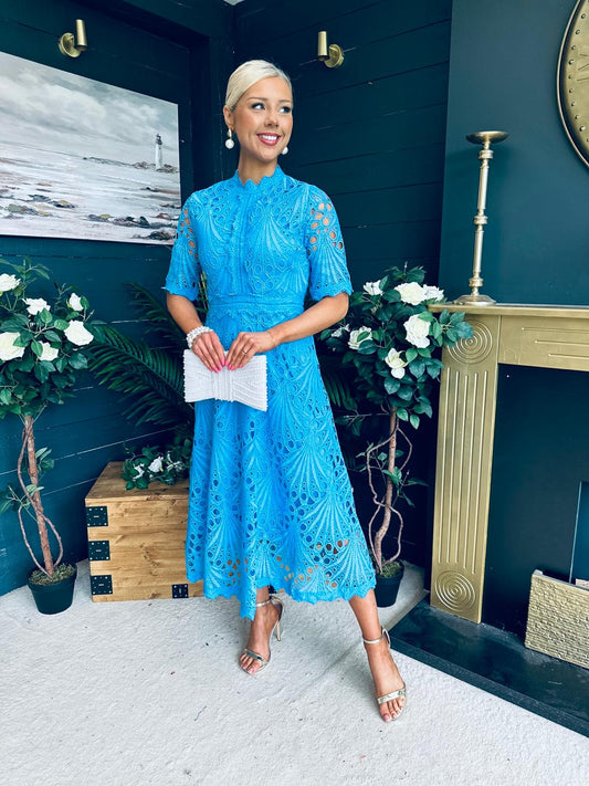 Ciava Crochet Detail Occasion Dress Blue