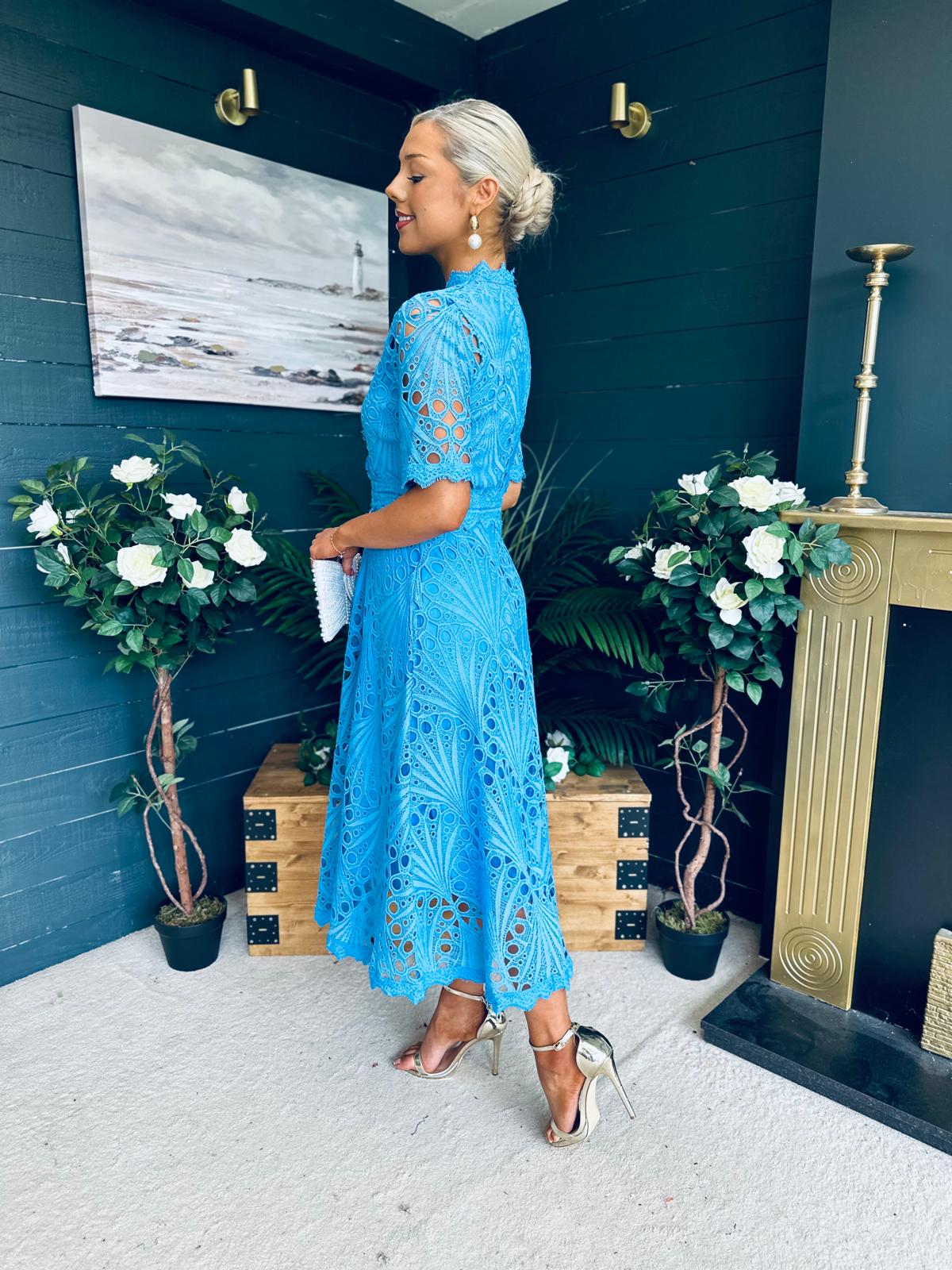 Ciava Crochet Detail Occasion Dress Blue
