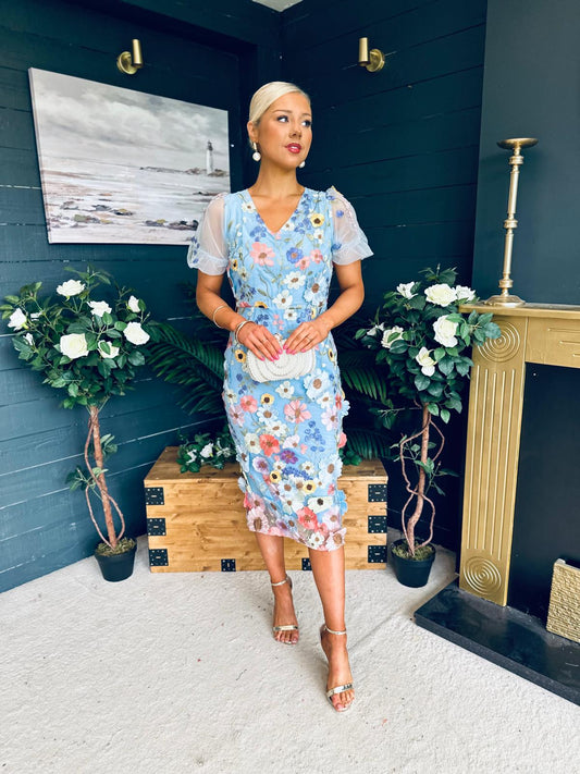 Mandy Embellished Occasion Dress Blue