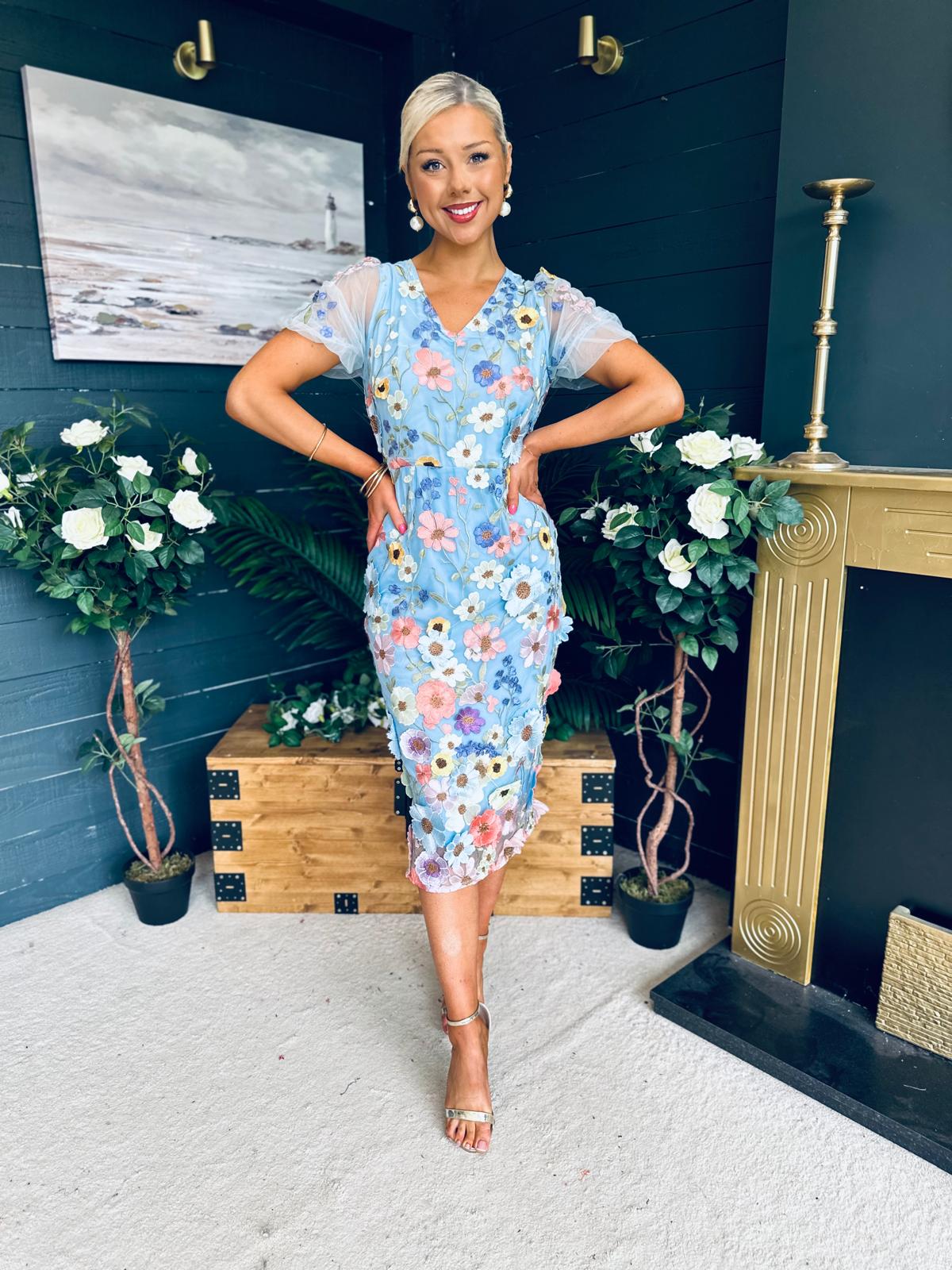 Mandy Embellished Occasion Dress Blue