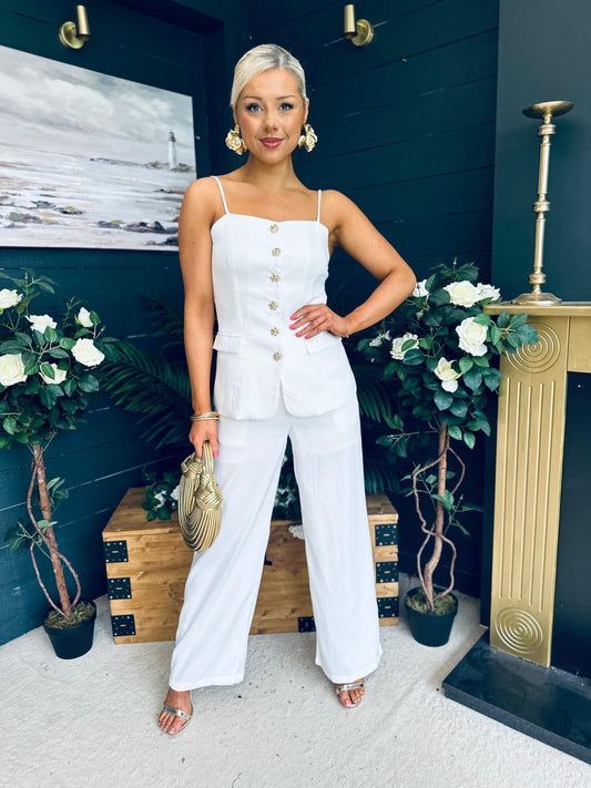 Danny Detailed Top & Trouser Set White