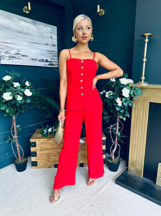 Danny Detailed Top & Trouser Set Red