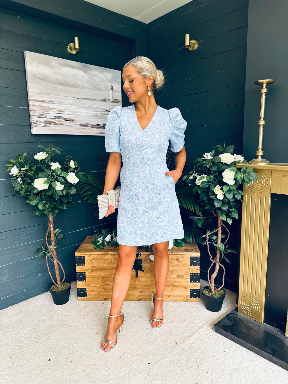 Alva Puff Sleeve Mini Dress Blue