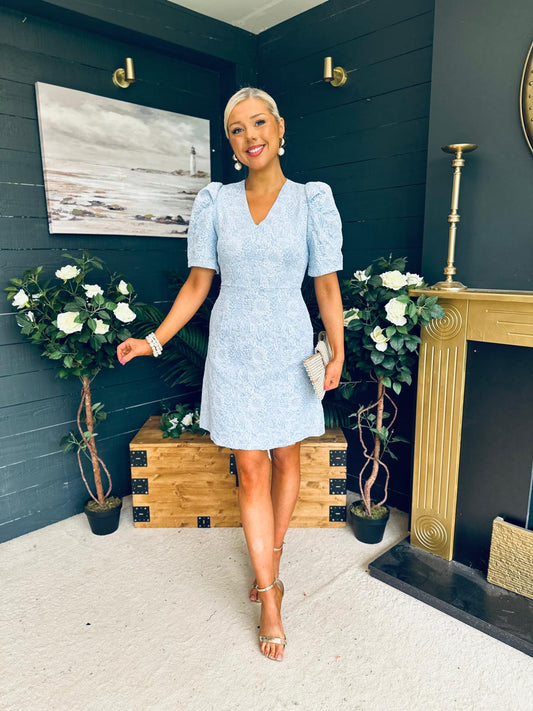 Alva Puff Sleeve Mini Dress Blue