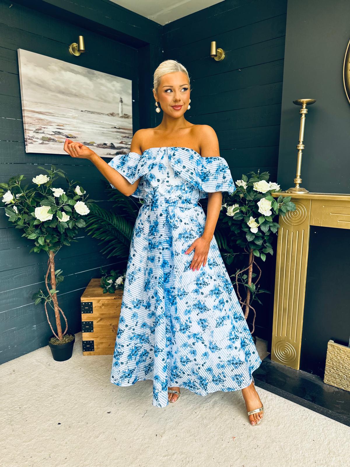 Samantha Bardot Occasion Dress Blue