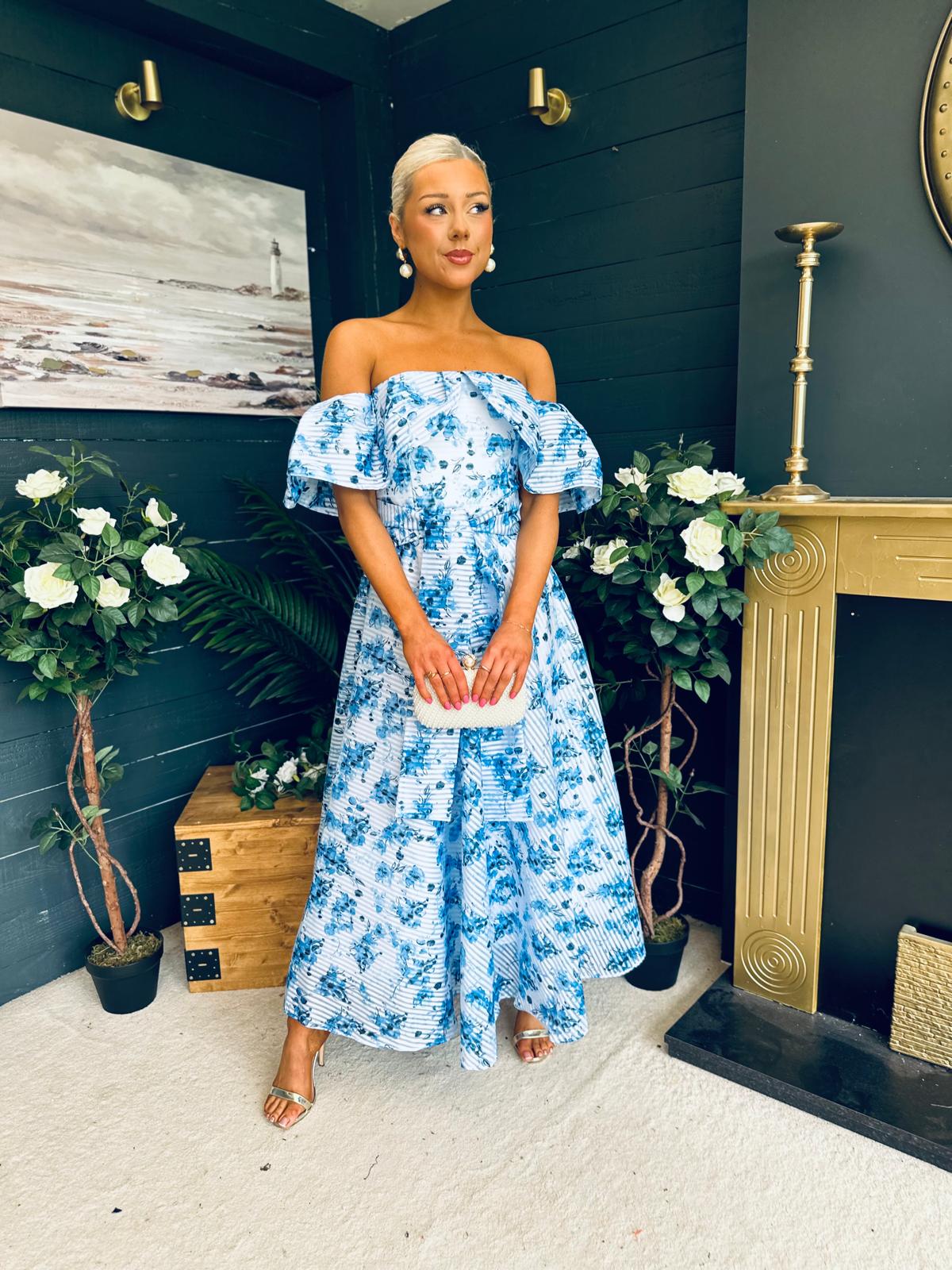 Samantha Bardot Occasion Dress Blue