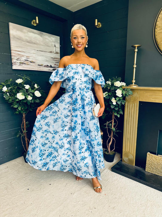Samantha Bardot Occasion Dress Blue