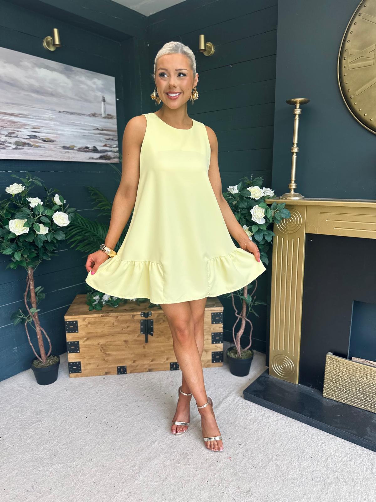 Kiera Detailed Mini Dress Yellow
