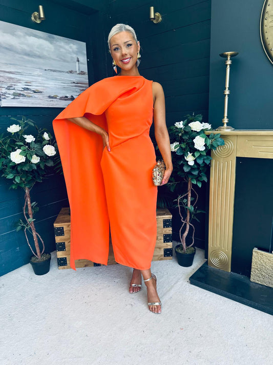 Hudson Cape Detail Occasion Dress Orange