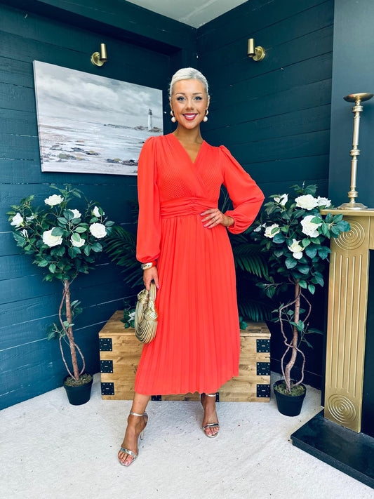 Blaire Banded Midi Dress Orange