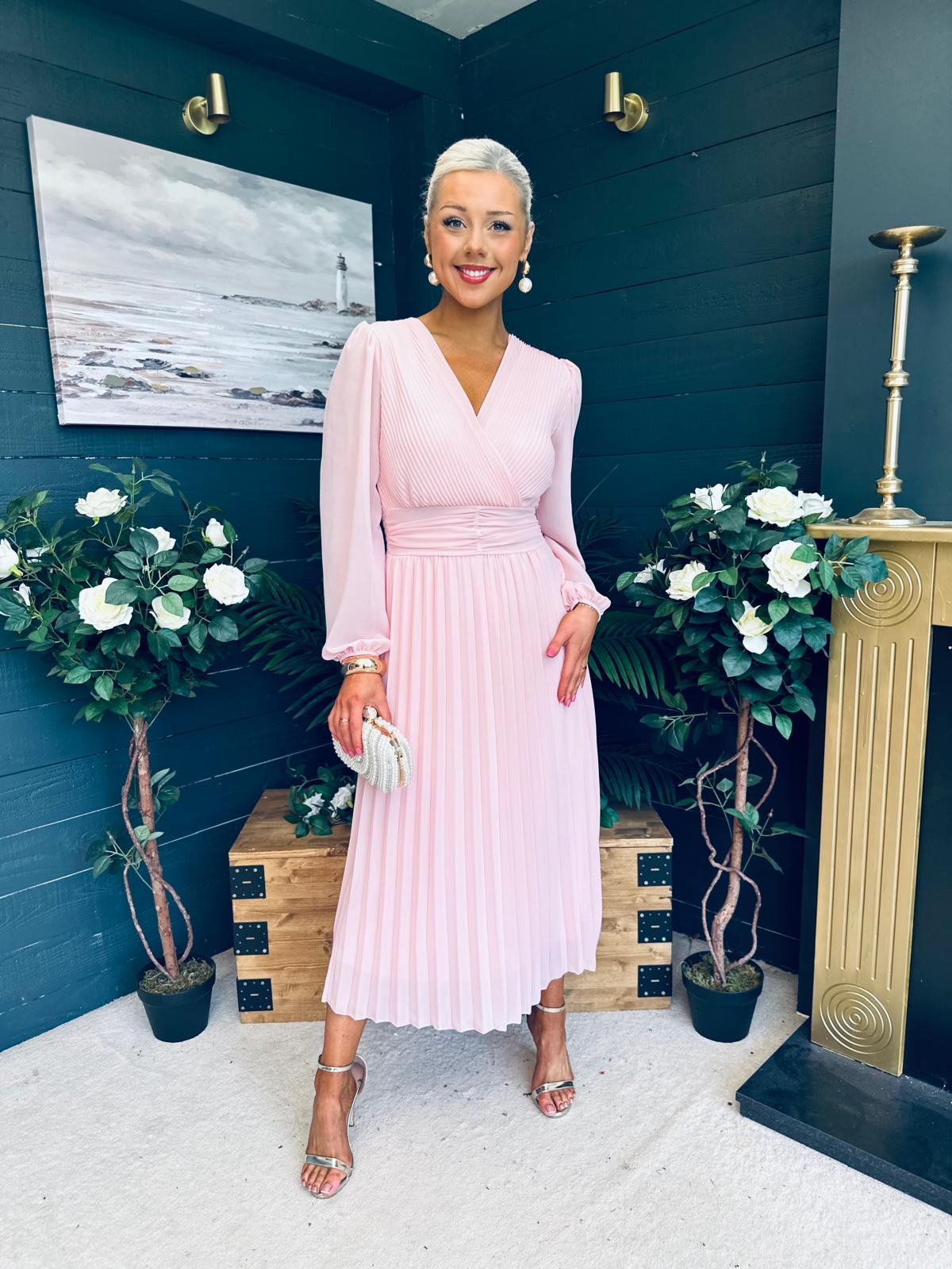 Blaire Banded Midi Dress Baby Pink