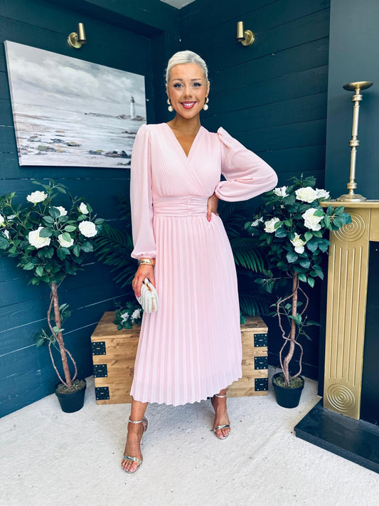 Blaire Banded Midi Dress Baby Pink