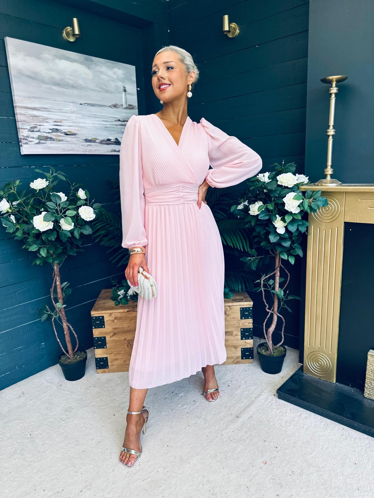 Blaire Banded Midi Dress Baby Pink