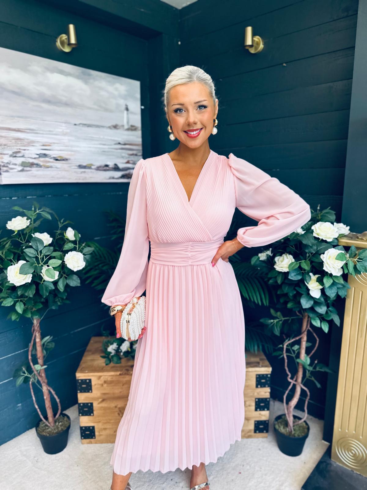 Blaire Banded Midi Dress Baby Pink