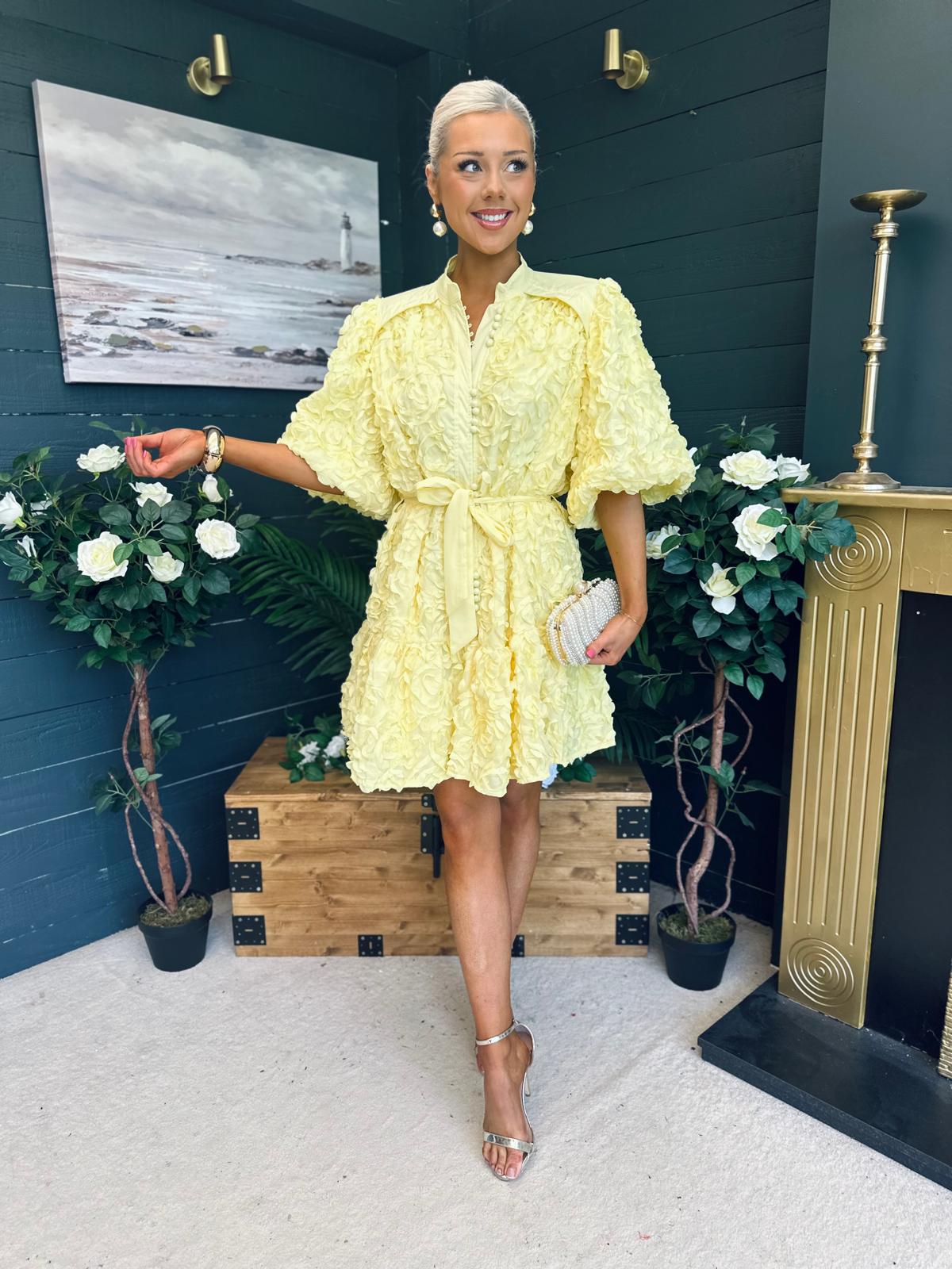 Monika Detailed Occasion Mini Dress Yellow