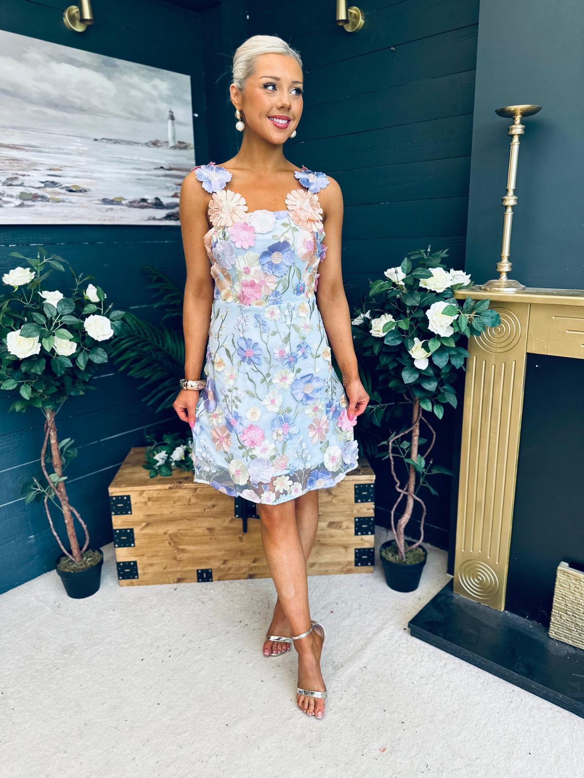 Hayley Embellished Occasion Mini Dress Blue