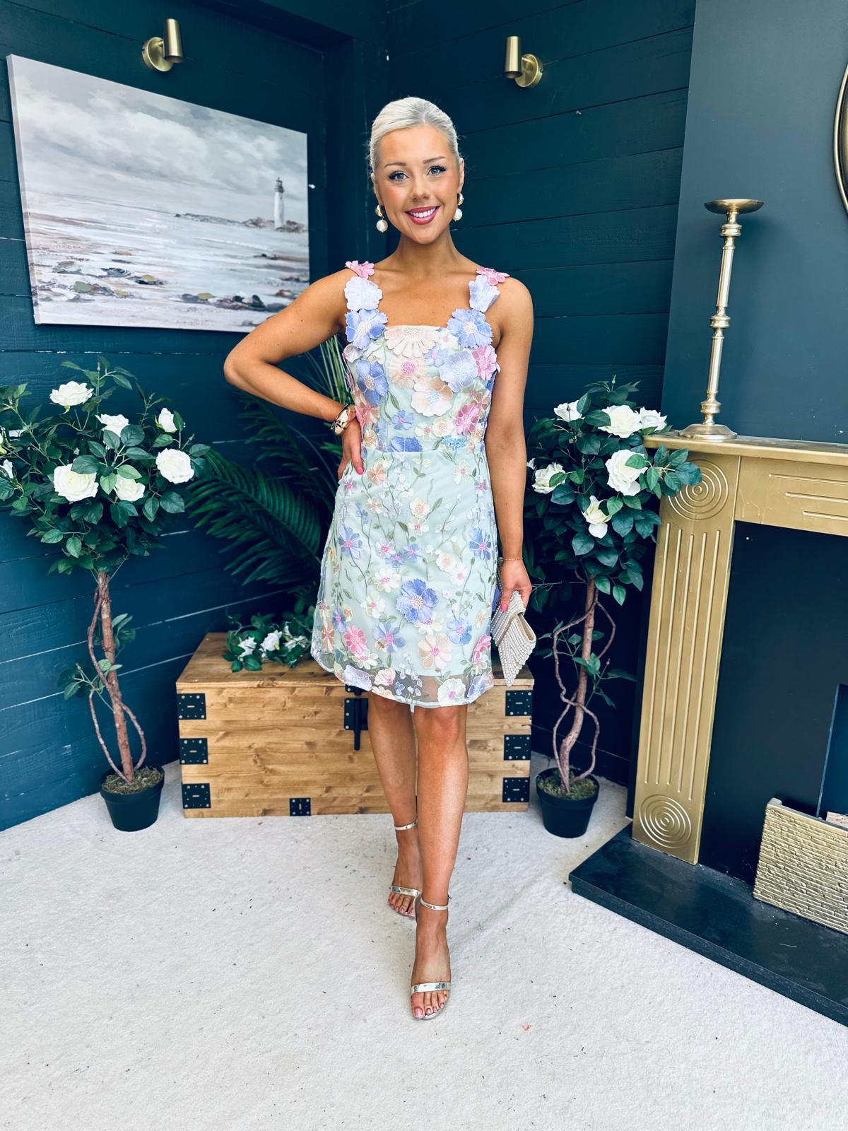 Hayley Embellished Occasion Mini Dress Green
