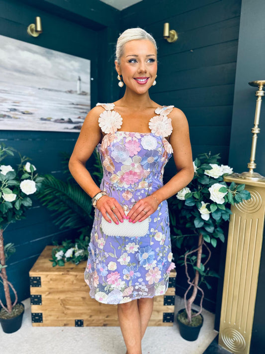 Hayley Embellished Occasion Mini Dress Lilac