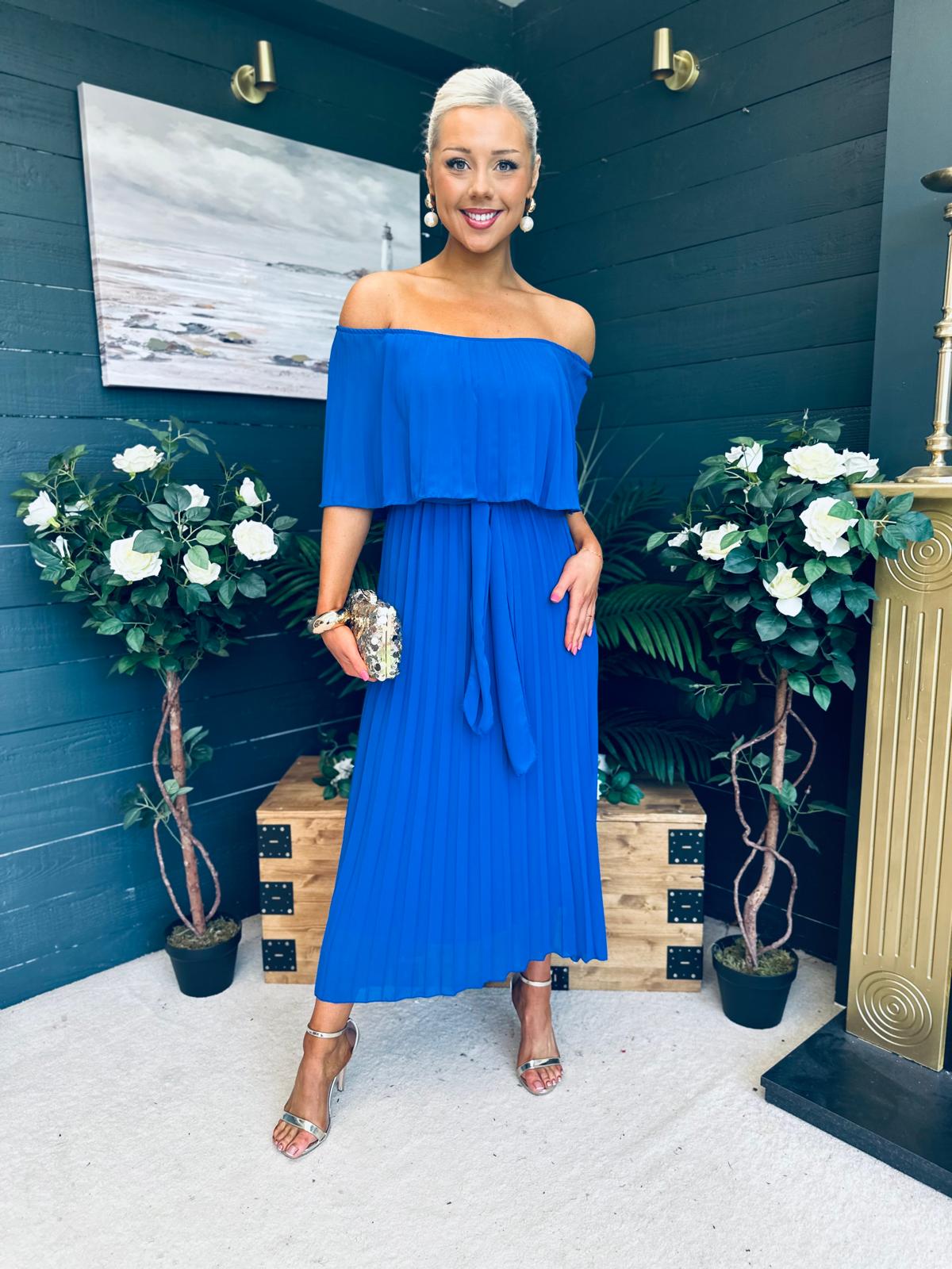 Fiadh Bardot Detail Occasion Dress Cobalt