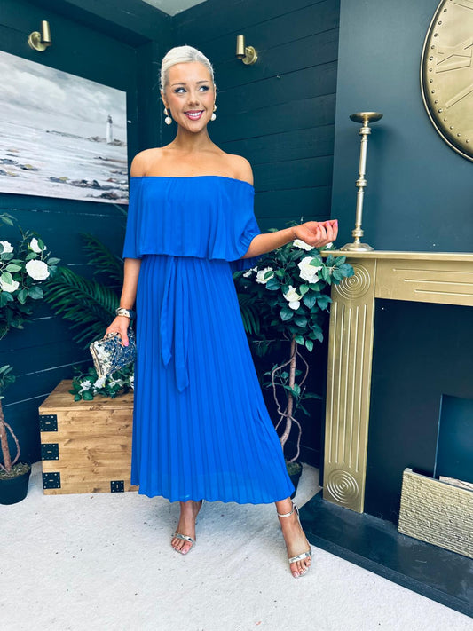 Fiadh Bardot Detail Occasion Dress Cobalt