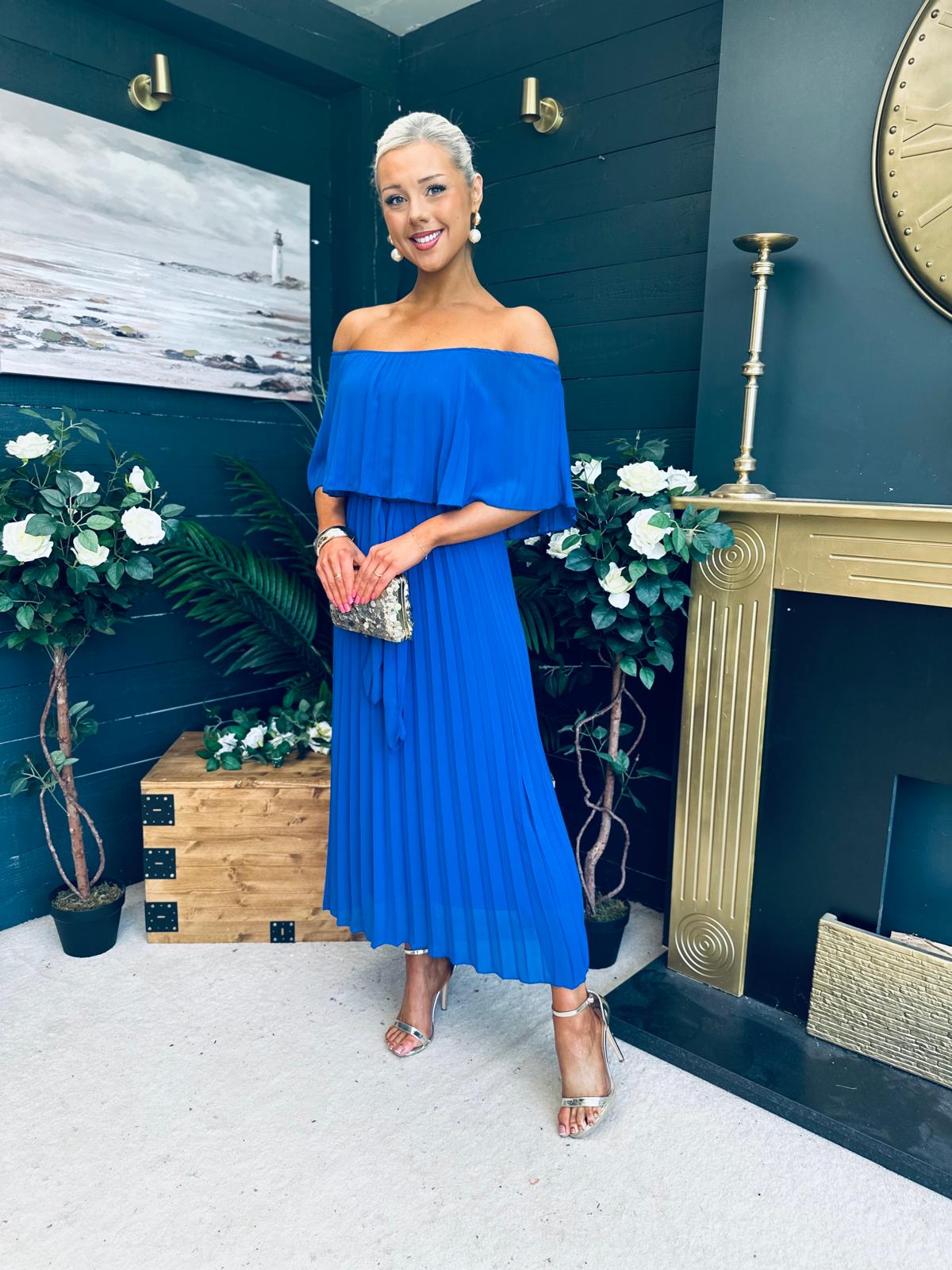 Fiadh Bardot Detail Occasion Dress Cobalt