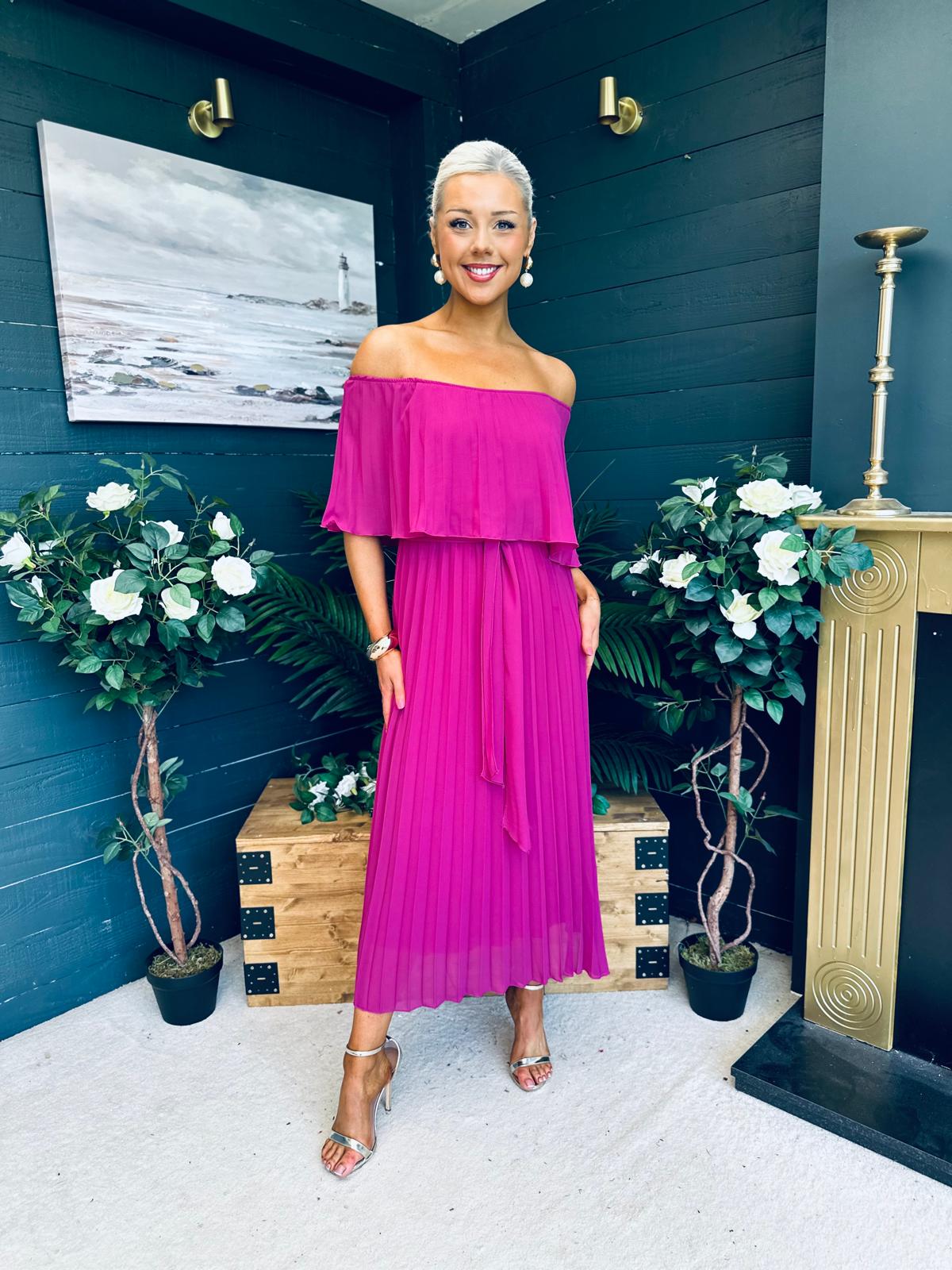 Fiadh Bardot Detail Occasion Dress Berry