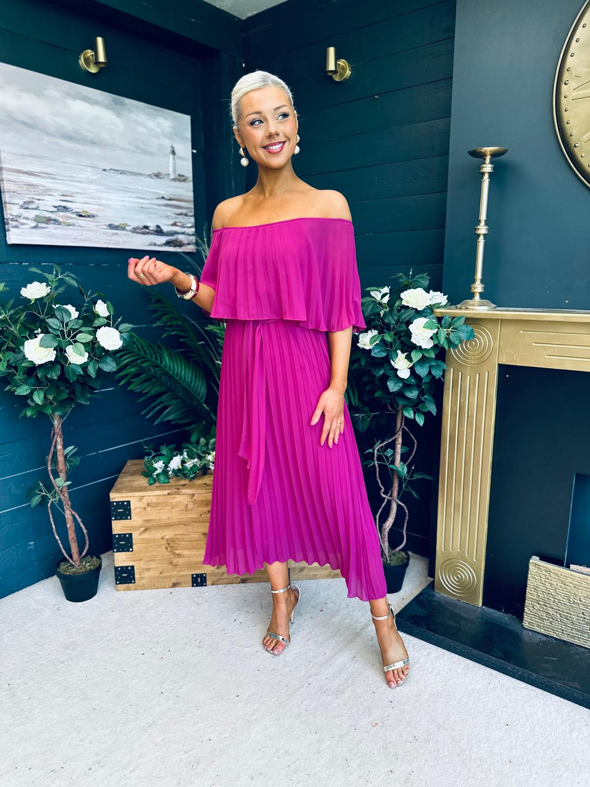 Fiadh Bardot Detail Occasion Dress Berry