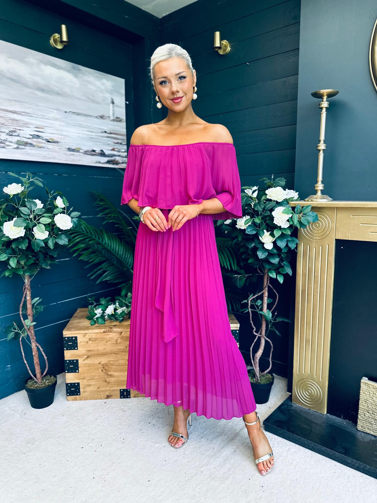 Fiadh Bardot Detail Occasion Dress Berry