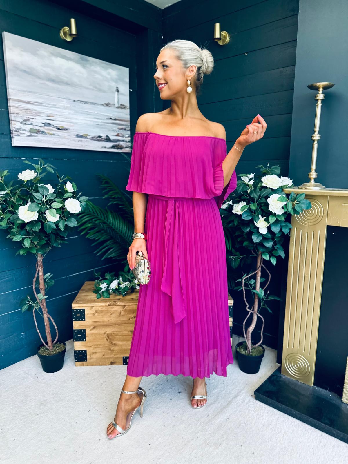 Fiadh Bardot Detail Occasion Dress Berry