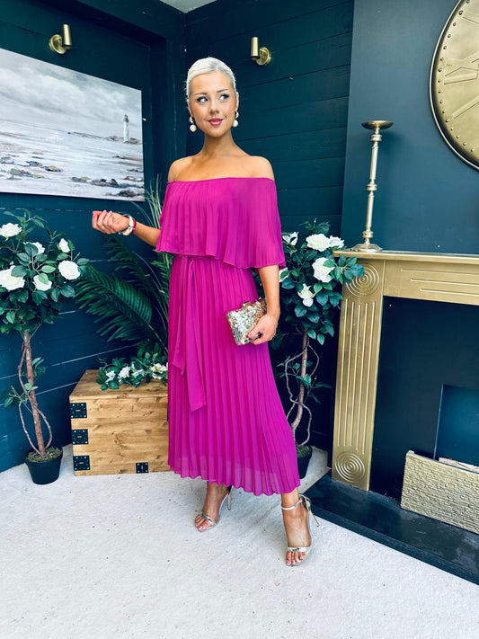 Fiadh Bardot Detail Occasion Dress Berry