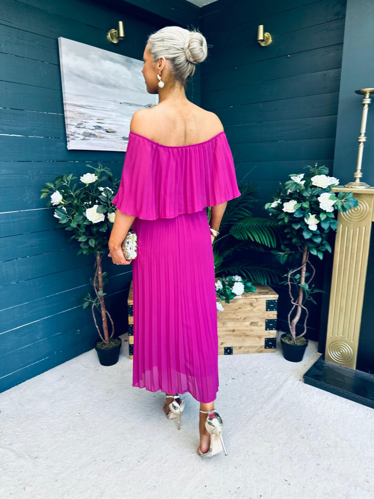 Fiadh Bardot Detail Occasion Dress Berry