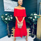 Fiadh Bardot Detail Occasion Dress Rouge