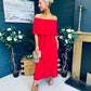 Fiadh Bardot Detail Occasion Dress Rouge
