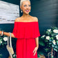 Fiadh Bardot Detail Occasion Dress Rouge