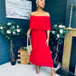 Fiadh Bardot Detail Occasion Dress Rouge