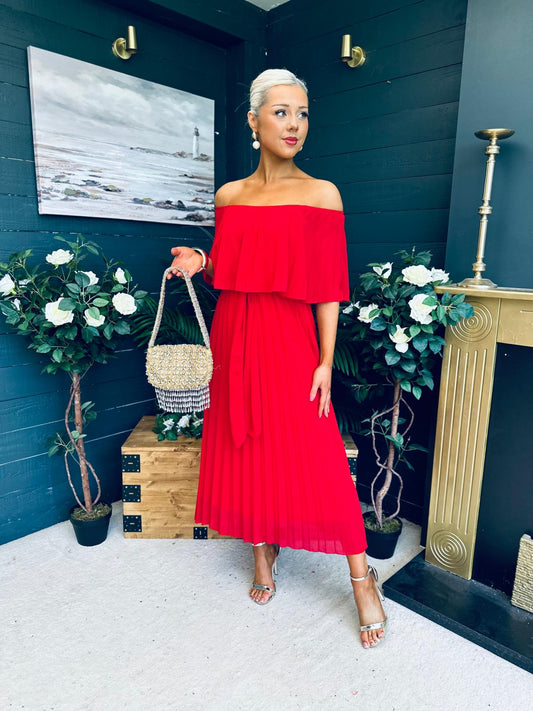 Fiadh Bardot Detail Occasion Dress Rouge