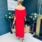 Fiadh Bardot Detail Occasion Dress Rouge