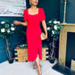 Heidi Ruched Midi Dress Red